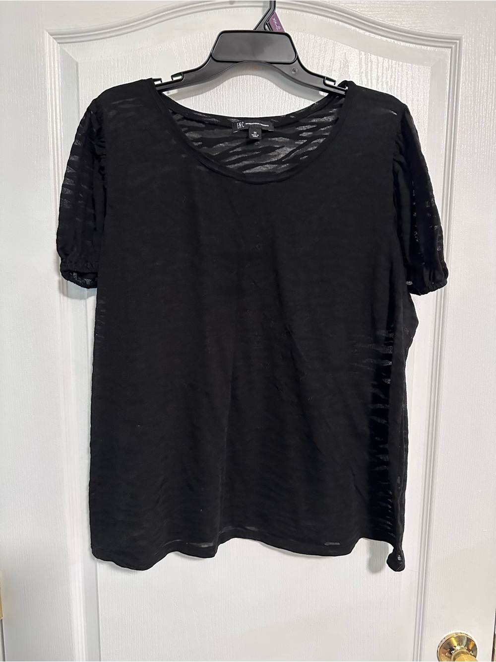 🖤 INC Zebra Burnout Sheer Black Blouse 3X Flutter Sleeve